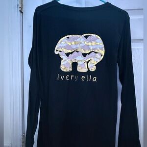 Ivory Ella Black Long Sleeve with Gold Elephant Design